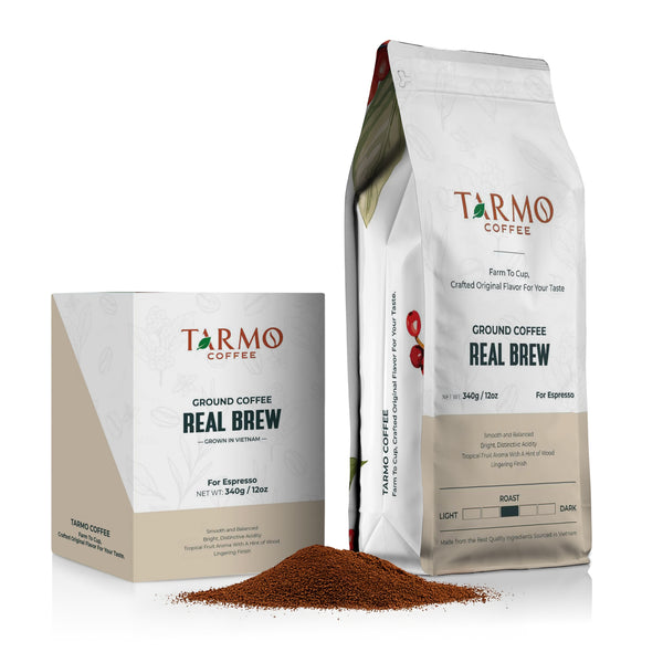 Tarmo Coffee | REAL BREW - Low Acid Ground Coffee, Vietnamese Premium Arabica, Medium Roast Coffee, 12 Oz / 340g Bag