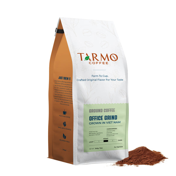 Tarmo Coffee | OFFICE GRIND - Low Acid Ground Coffee, Vietnamese Premium Arabica & Robusta Blend, Medium Roast Coffee, 12 Oz / 340g Bag