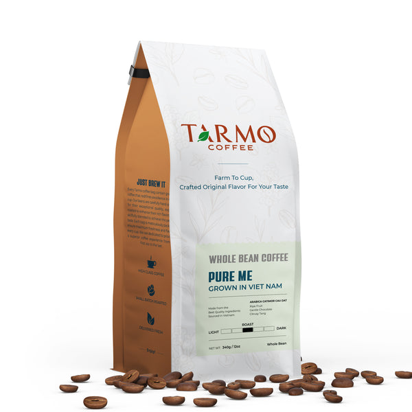 Tarmo Coffee | PURE ME - Low Acid Whole Bean Coffee, Vietnamese Premium Arabica, Medium Roast Coffee, 12 Oz / 340g Bag